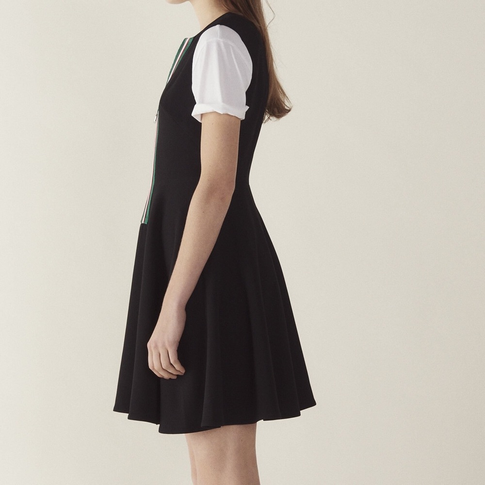 Sandro Paris Black and Green A-line Dress Sleeveless Crew Neck - Picture 2 of 5